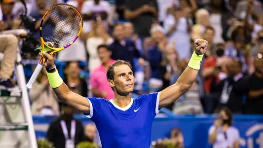 Rafael Nadal celebrates after winning the match against Jack Sock during the Citi Open at Rock Creek Park Tennis Center | Photo by: Scott Taetsch-USA TODAY Sports