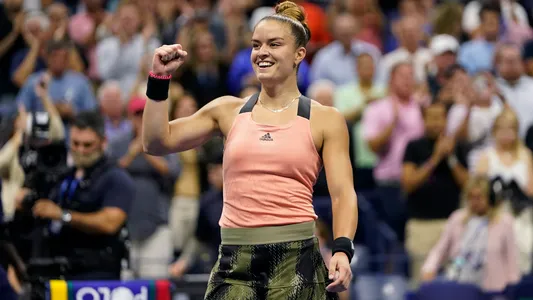 Maria Sakkari at the U.S. Open, Sept. 8, 2021, in New York. Photo Credit: AP Photo/Frank Franklin II.