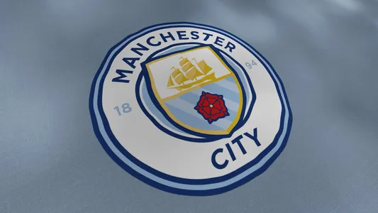 Manchester city football club flag with the emblem of a ship, seamless loop. Motion. National flag of the english lub. For editorial use only — Photo by MediaWhalestock