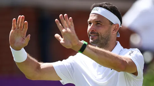 Grigor Dimitrov advances to the second round at The Queen's Club in London, UK. June 17, 2024. Photo credit: cinch Championships.